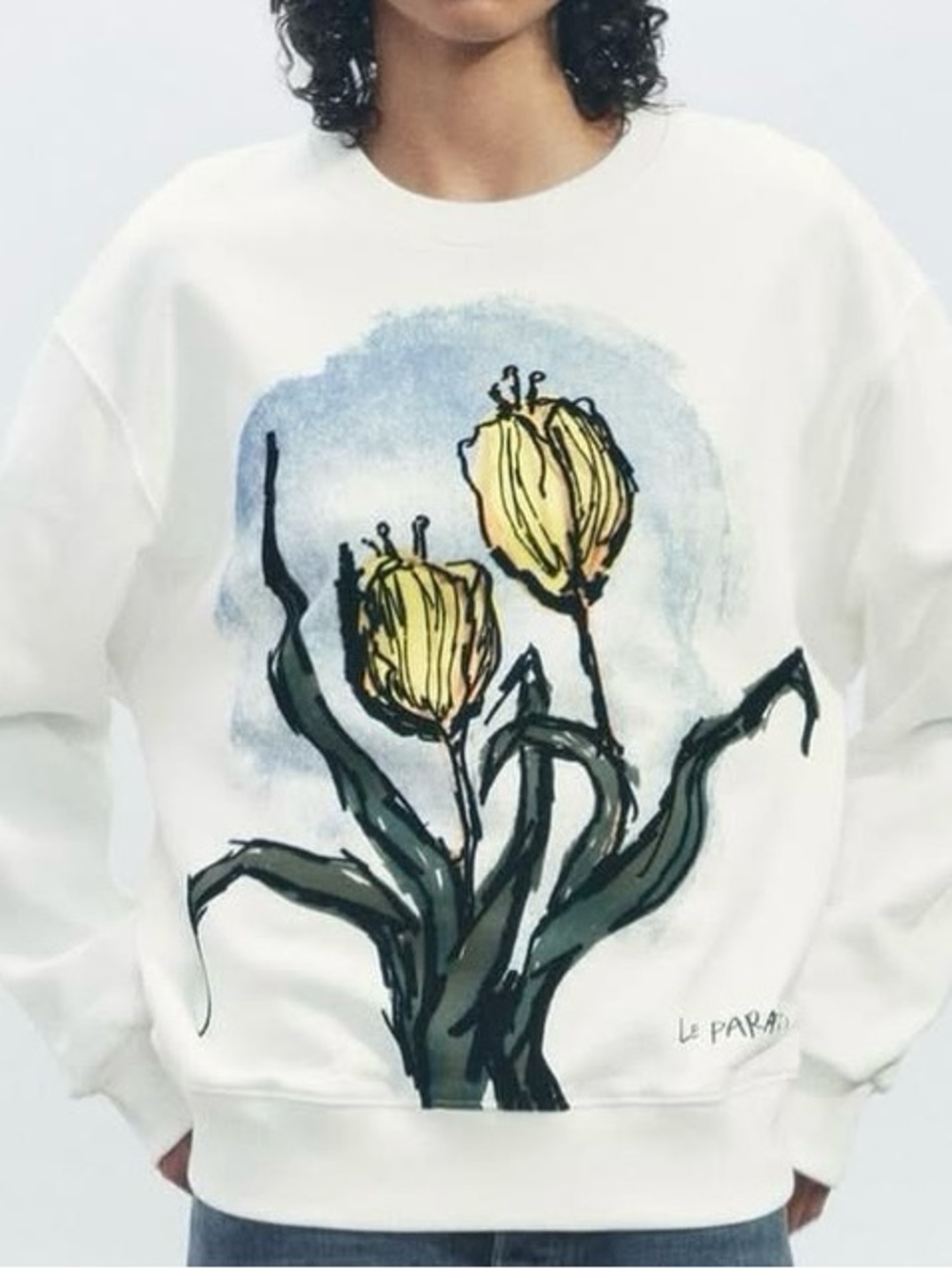 Zara White Ribbed Crewneck Sweatshirt